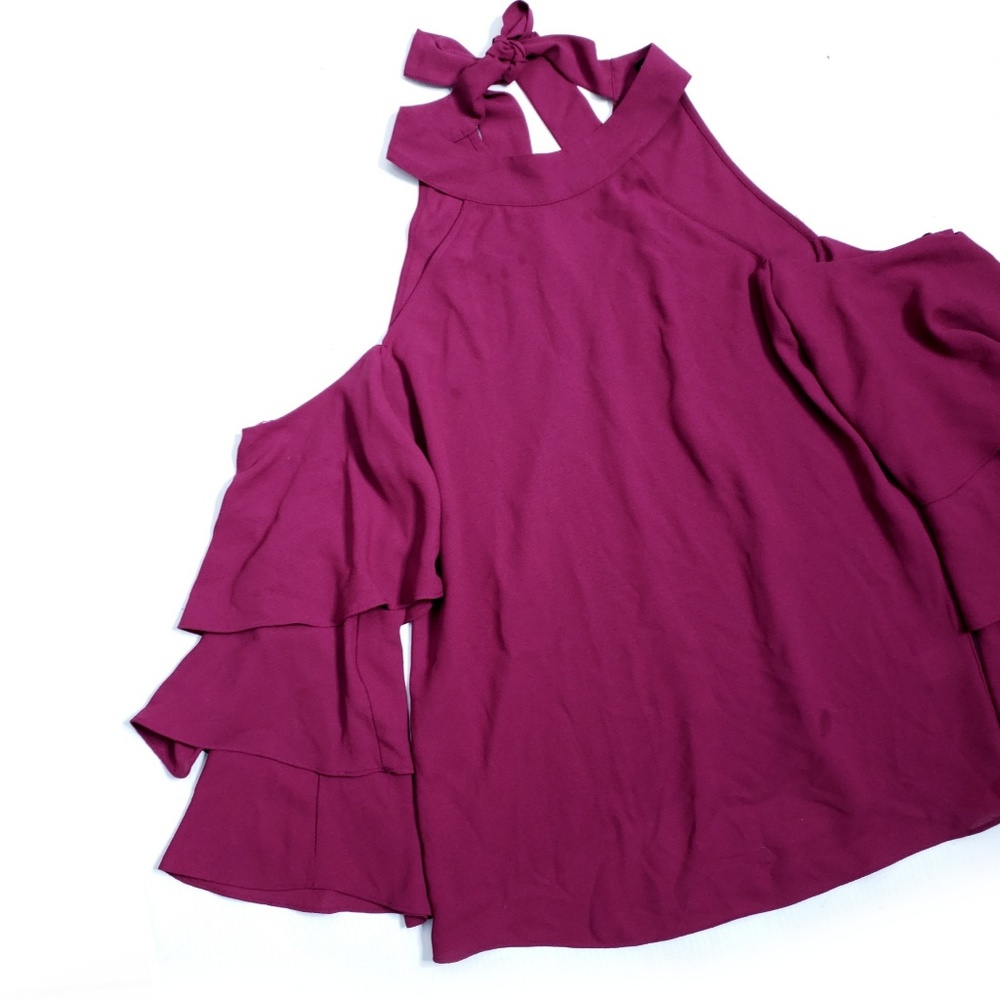 1. State Pink Cold Shoulder Ruffle Sleeve Top